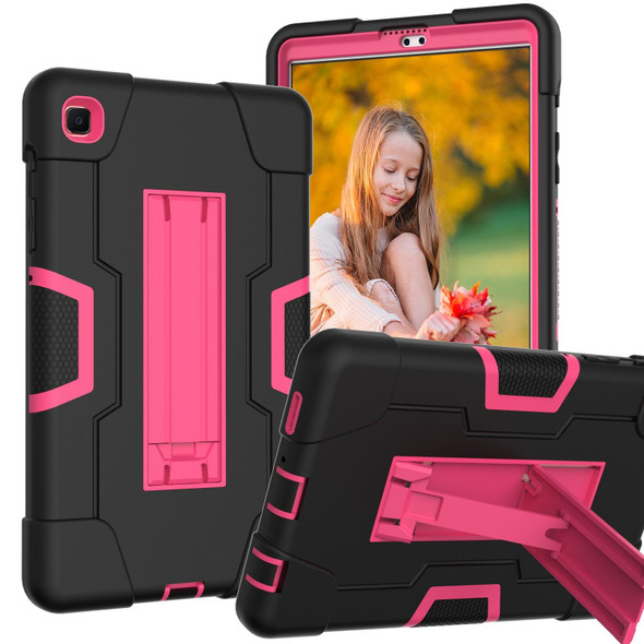 Samsung Galaxy Tab A7 10.4 (2020) Contrast Color Robot Shockproof Silicone + PC Protective Case with Holder(Black + Rose Red)