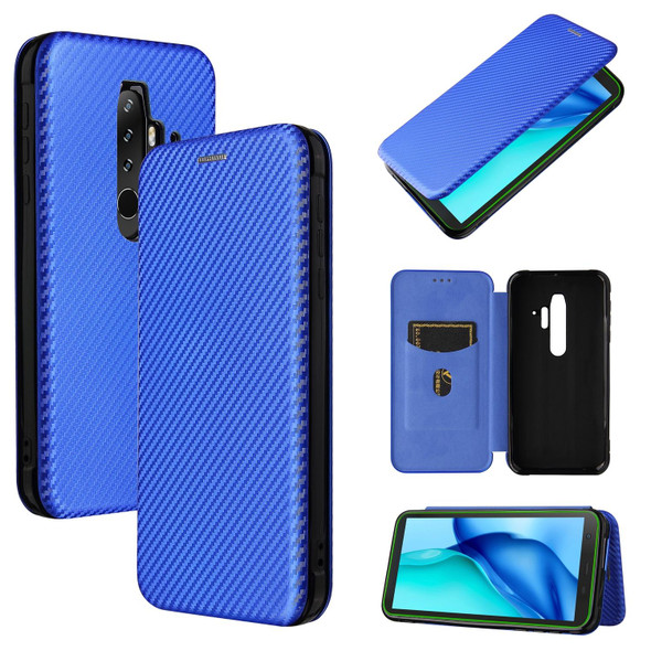 Blackview BV6300 Pro Carbon Fiber Texture Magnetic Horizontal Flip TPU + PC + PU Leatherette Case with Card Slot(Blue)