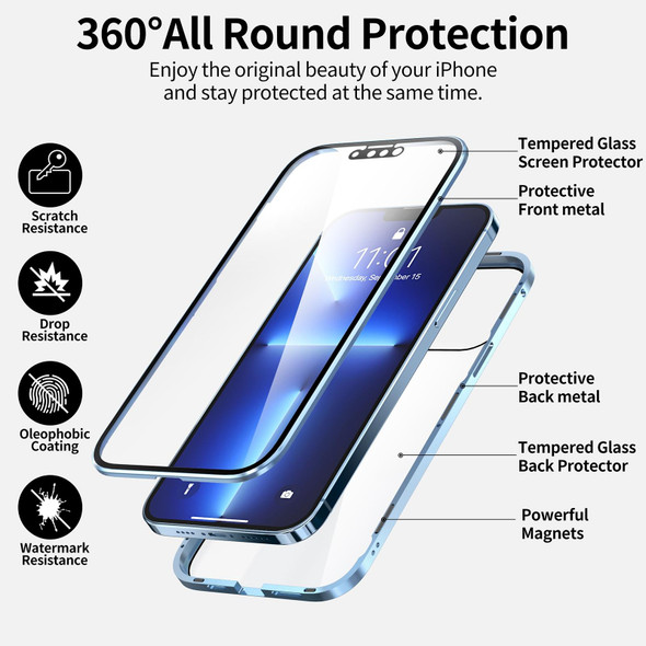 HD Magnetic Metal Frame Double-sided Tempered Glass Phone Case - iPhone 13 Pro Max(Silver)