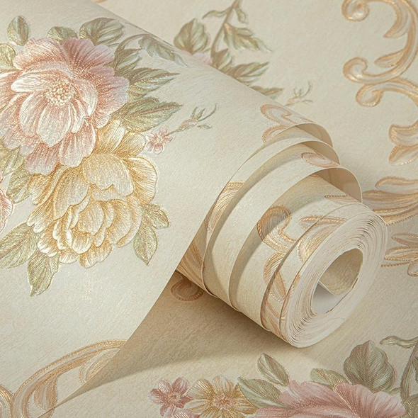 0.53 x 3m 3D Pastoral Style Wallpaper Bedroom Living Room Non-Woven Fabric Self-Adhesive Wall Sticker(203071 Off-white)