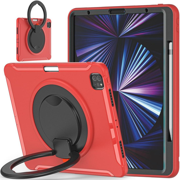 Shockproof TPU + PC Protective Tablet Case with 360 Degree Rotation Foldable Handle Grip Holder & Pen Slot - iPad Pro 12.9 2021(Red)