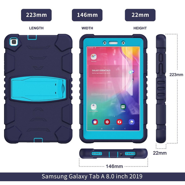 Samsung Galaxy Tab A8.0 2019 T290 3-Layer Protection Screen Frame + PC + Silicone Shockproof Combination Case with Holder(NavyBlue+Blue)