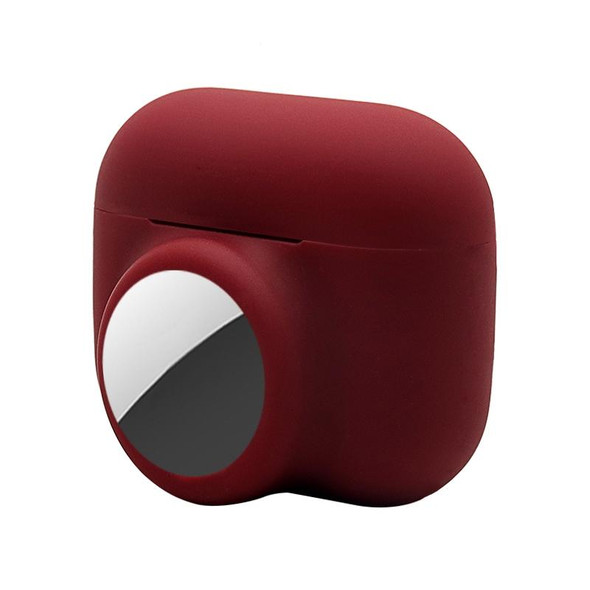 2 in 1 Shockproof Full Coverage Silicone Protective Case - AirPods Pro / AirTag(Red Wine)