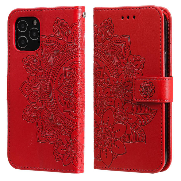 7-petal Flowers Embossing Pattern Horizontal Flip PU Leatherette Case with Holder & Card Slots & Wallet & Photo Frame - iPhone 12 mini(Red)