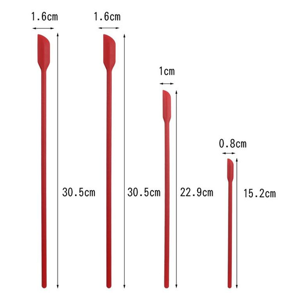 2 Sets 4 in 1 Silicone Mini-Pointed Scraper Lengthening Cosmetic Bottle Scraper Jam Spatula Set(Red)