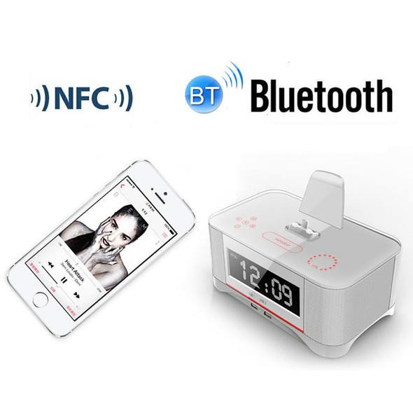 A8 Charging Base Audio NFC Bluetooth Speaker Alarm Clock, Specification: UK Plug(Black)