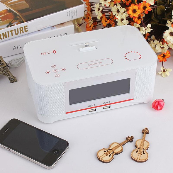 A8 Charging Base Audio NFC Bluetooth Speaker Alarm Clock, Specification: US Plug(White)