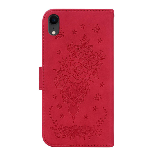 Butterfly Rose Embossed Leatherette Phone Case - iPhone XR(Red)
