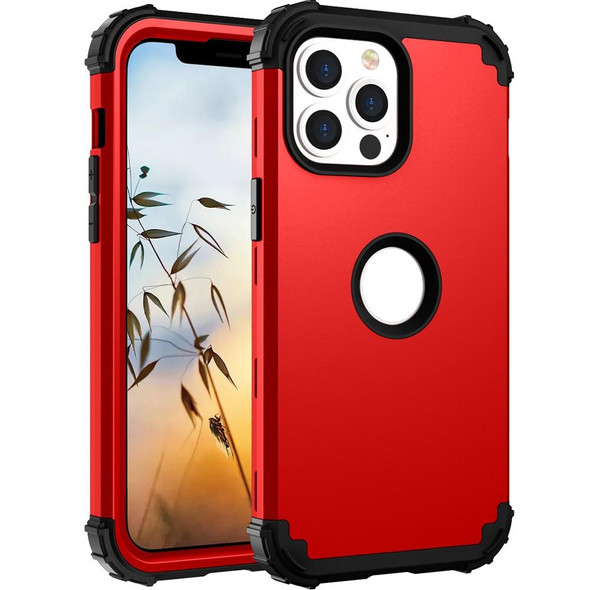 3 in 1 Shockproof PC + Silicone Protective Case - iPhone 13 Pro Max(Red + Black)