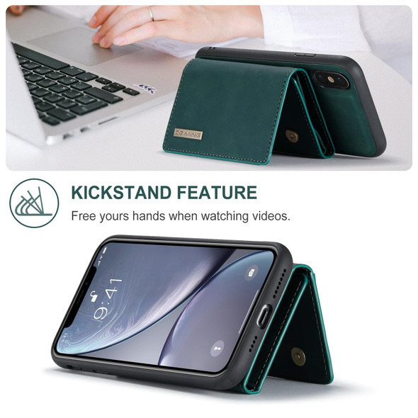 DG.MING M1 Series 3-Fold Multi Card Wallet + Magnetic Back Cover Shockproof Case with Holder Function - iPhone X(Green)