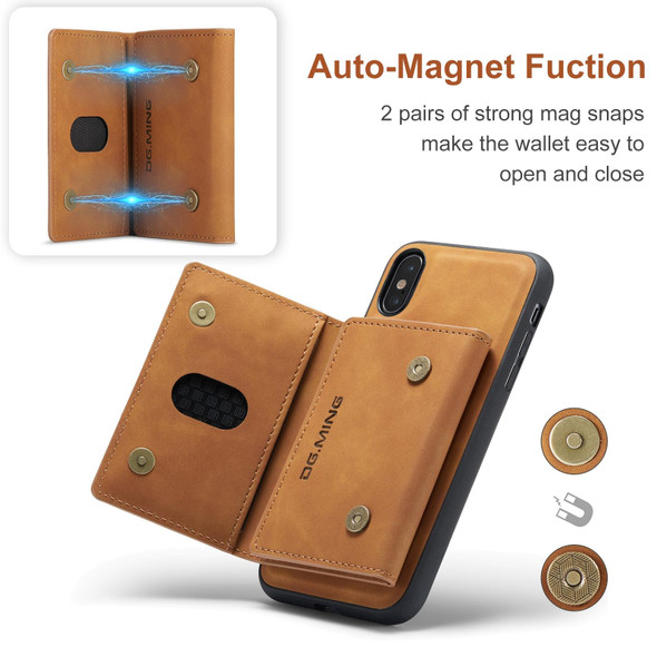 DG.MING M2 Series 3-Fold Multi Card Bag + Magnetic Back Cover Shockproof Case with Wallet & Holder Function - iPhone X(Brown)