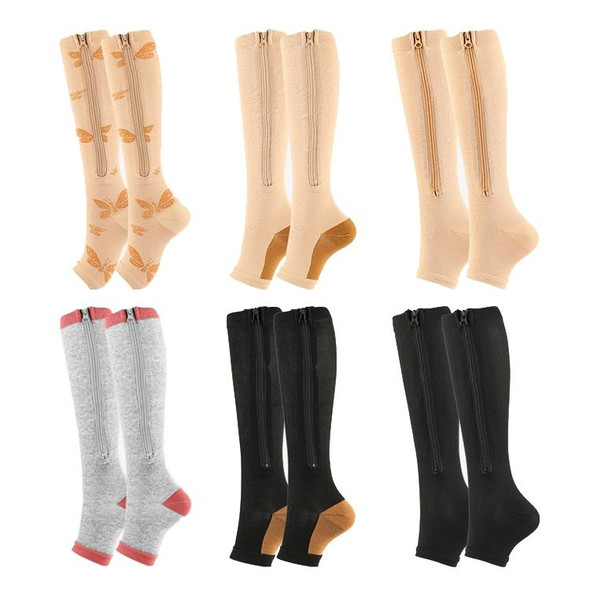 Sports Pressure Socks Compressed Brake Zipper Socks, Size: L/XL(Skin Color)
