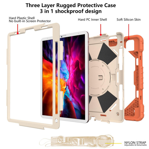 Contrast Color Robot Shockproof Silicon + PC Protective Tablet Case with Holder & Shoulder Strap - iPad Pro 11 2021 / 2020 / 2018 / iPad Air 4 10.9 2020(Coral Orange Beige)