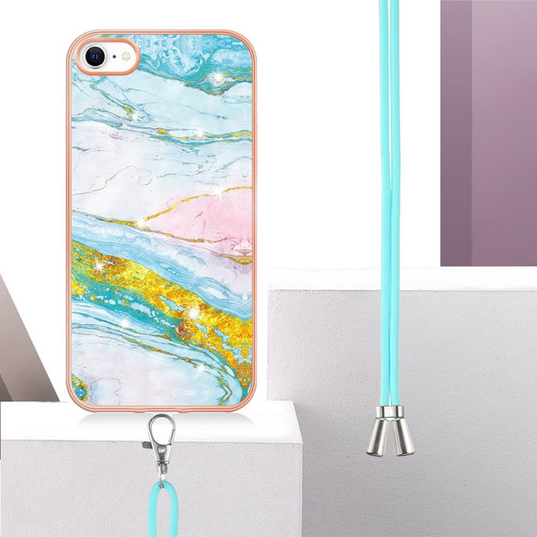 Electroplating Marble Pattern TPU Phone Case with Lanyard - iPhone SE 2022 / SE 2020 / 8 / 7(Green 004)