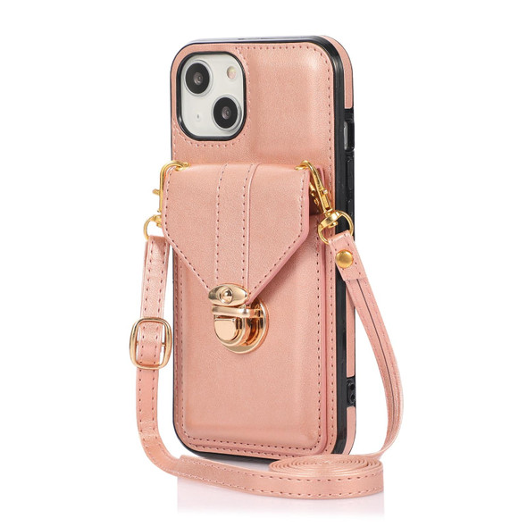 Fashion Buckle Protective Case with Holder & Card Slot & Wallet & Lanyard - iPhone 13(Rose Gold)