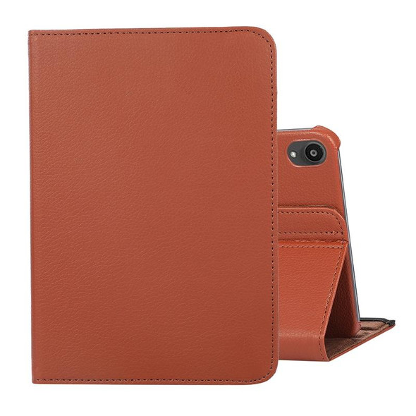 360 Degree Rotation Litchi Texture Flip Leatherette Tablet Case with Holder - iPad mini 6(Brown)