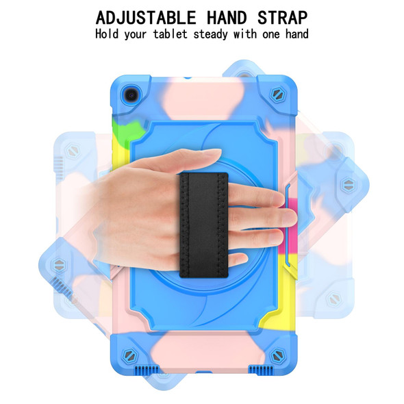 Samsung Galaxy Tab A 10.1 (2019)/T515 360 Degree Rotation Turntable Contrast Color Robot Shockproof Silicone + PC Protective Case with Holder(Colorful + Blue)