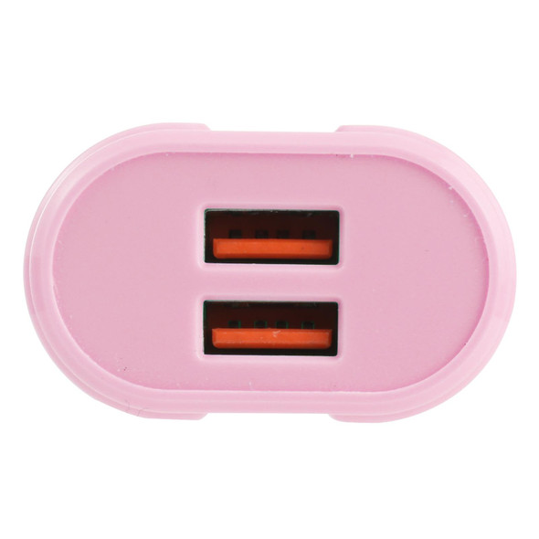 13-22 2.1A Dual USB Macarons Travel Charger, US Plug(Pink)
