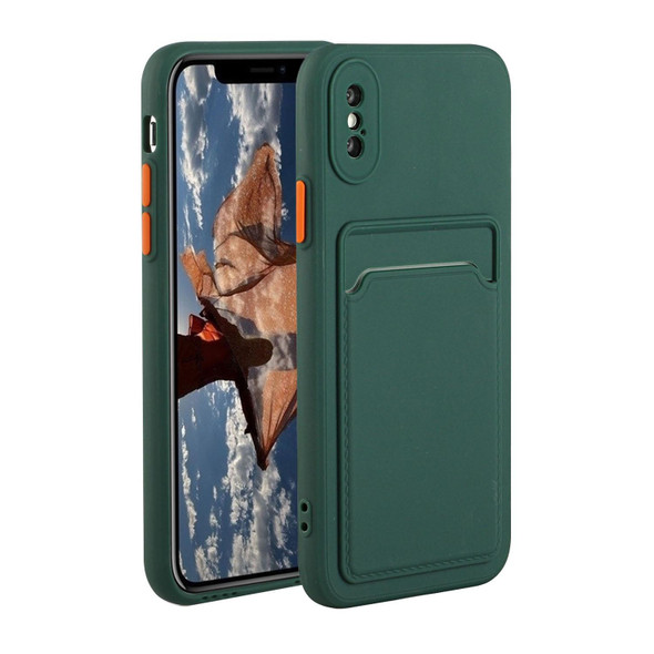 Card Slot Design Shockproof TPU Protective Case - iPhone XS Max(Dark Green)