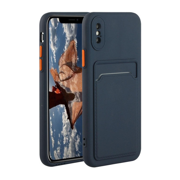 Card Slot Design Shockproof TPU Protective Case - iPhone XS Max(Dark Blue)