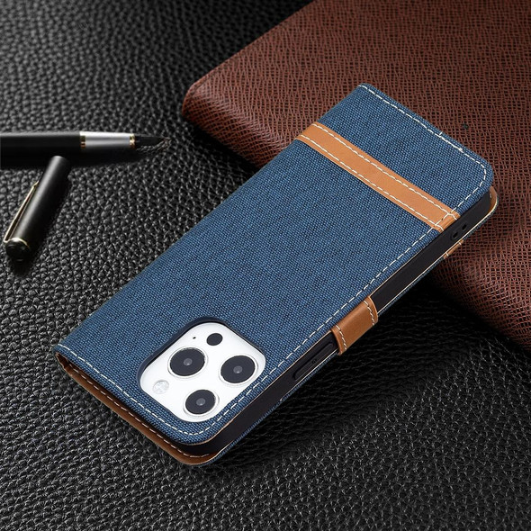 Color Matching Denim Texture Horizontal Flip Leatherette Case with Holder & Card Slots & Wallet & Lanyard - iPhone 13(Dark Blue)