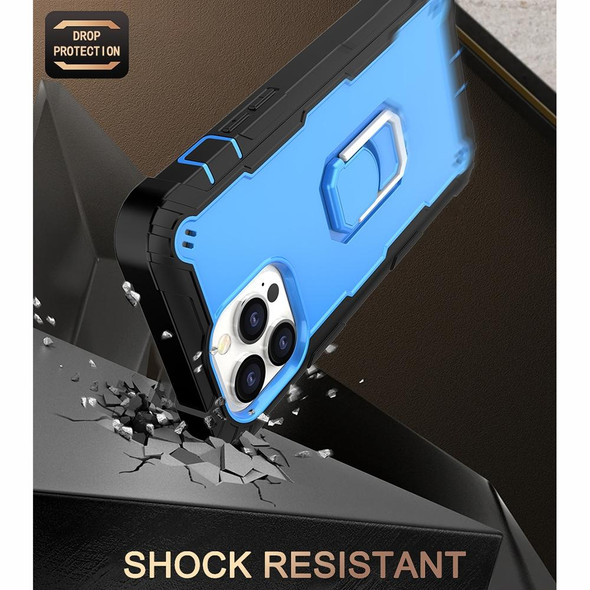 PC + Rubber 3-layers Shockproof Protective Case with Rotating Holder - iPhone 13 Pro Max(Black + Blue)