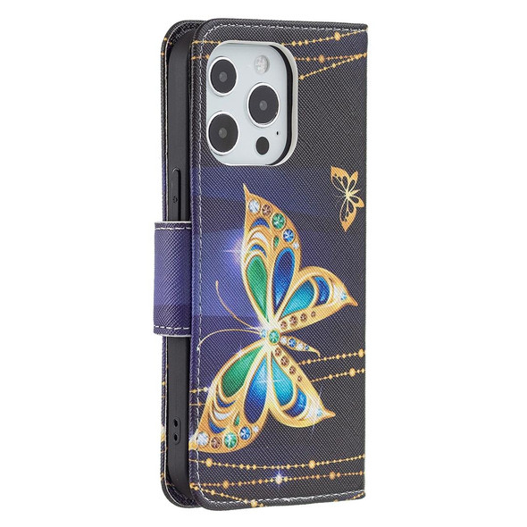 Colored Drawing Pattern Horizontal Flip Leatherette Case with Holder & Card Slots & Wallet - iPhone 13 Pro Max(Big Butterfly)