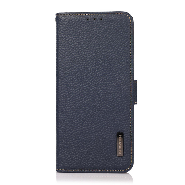 KHAZNEH Side-Magnetic Litchi Genuine Leather RFID Case - iPhone 12 Pro Max(Blue)