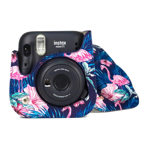 Flamingo Pattern Camera Bag with Shoulder Strap for Fujifilm Instax mini 11(Black Background)