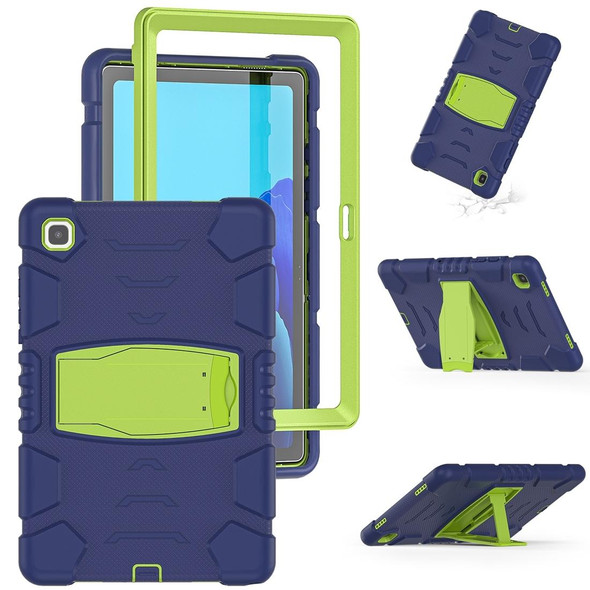 Samsung Galaxy Tab A7 T500 3-Layer Protection Screen Frame + PC + Silicone Shockproof Combination Case with Holder(NavyBlue+Lime)