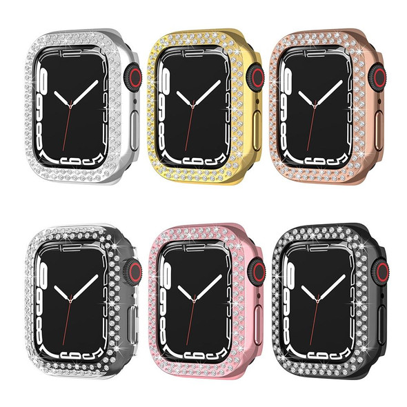 Electroplating PC Double Rows Diamond Protective Case - Apple Watch Series 7 41mm(Rose Pink)