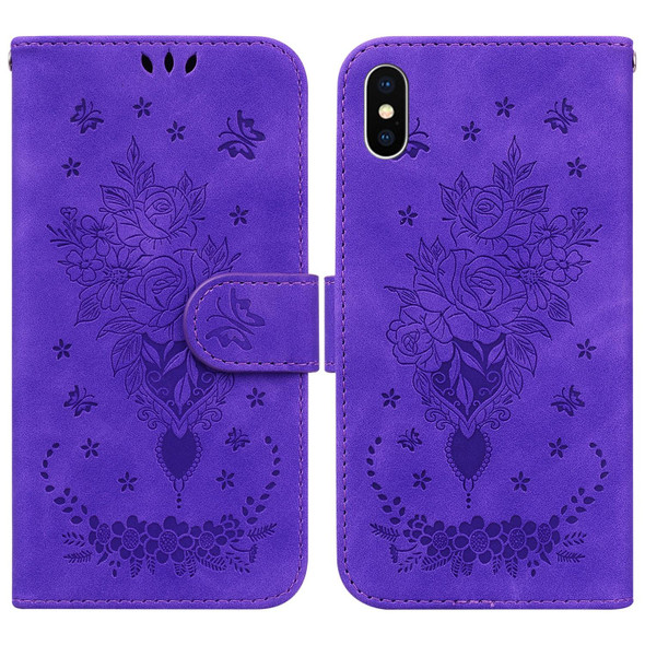 Butterfly Rose Embossed Leatherette Phone Case - iPhone XS Max(Purple)