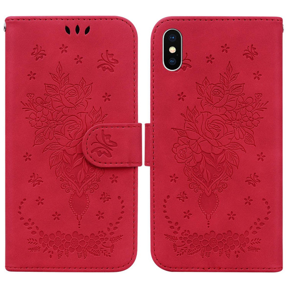 Butterfly Rose Embossed Leatherette Phone Case - iPhone XS Max(Red)