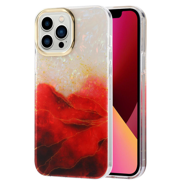Electroplating Shell Texture Marble Phone Case - iPhone 13 Pro Max(Red B2)