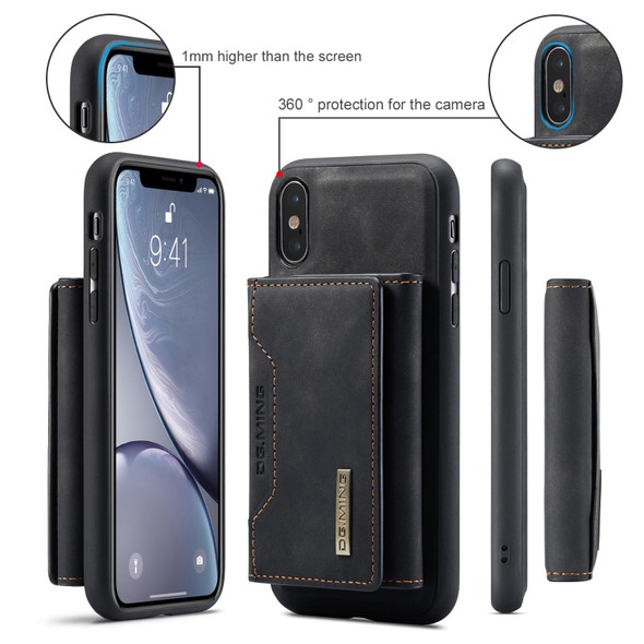 DG.MING M2 Series 3-Fold Multi Card Bag + Magnetic Back Cover Shockproof Case with Wallet & Holder Function - iPhone XS(Black)