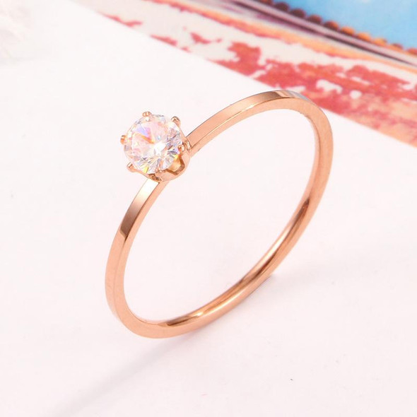 3 PCS Very Fine Six-Claw Single Diamond Ring Diamond-Set Titanium Steel Women Ring, Size: US Size 10(Rose Gold)