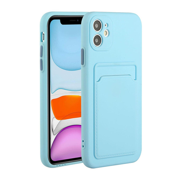 Card Slot Design Shockproof TPU Protective Case - iPhone 12(Sky Blue)