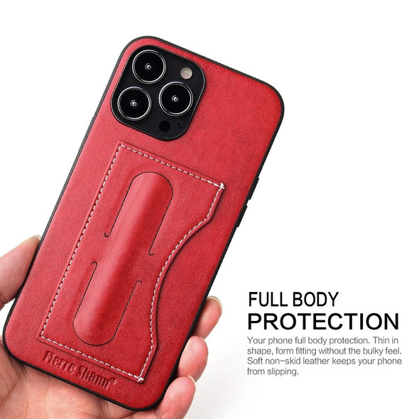 Fierre Shann Full Coverage Protective Leatherette Case with Holder & Card Slot - iPhone 13 Pro Max(Red)