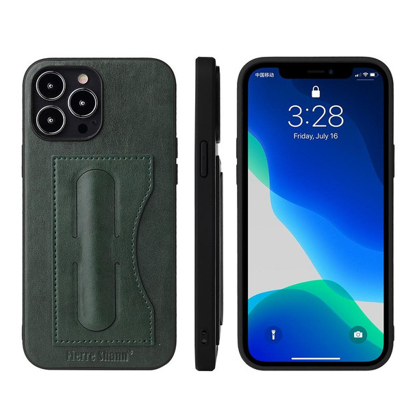 Fierre Shann Full Coverage Protective Leatherette Case with Holder & Card Slot - iPhone 13(Green)