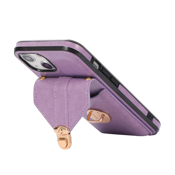 Fashion Buckle Protective Case with Holder & Card Slot & Wallet & Lanyard - iPhone 13 mini(Purple)