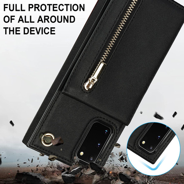 Samsung Galaxy S20 FE 5G Cross-body Zipper Square TPU+PU Back Cover Case with Holder & Card Slots & Wallet & Strap(Black)