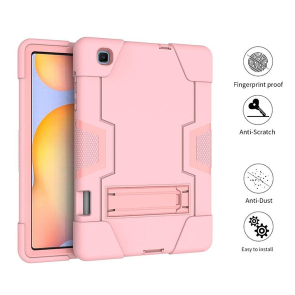 Samsung Galaxy Tab S6 Lite P610 Contrast Color Robot Shockproof Silicon + PC Protective Case with Holder(Rose Gold)
