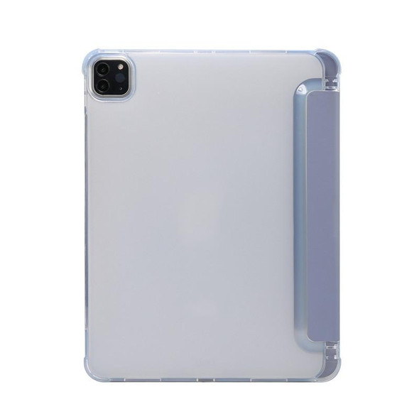Three-folding Electric Pressed Skin Texture Horizontal Flip Shockproof Transparent TPU + PU Leather Tablet Case with Holder & Pen Slot & Sleep / Wake-up Function - iPad Pro 11 (2021)(Lavender)