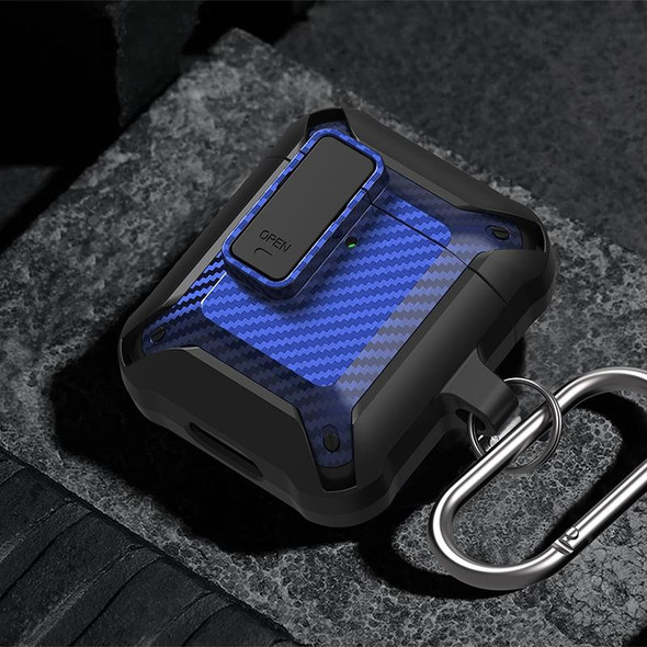 Wireless Earphones Shockproof Bumblebee Carbon Fiber Protective Case with Switch - AirPods 1/2(Blue)