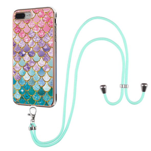 Electroplating Pattern IMD TPU Shockproof Case with Neck Lanyard - iPhone 8 Plus / 7 Plus(Colorful Scales)