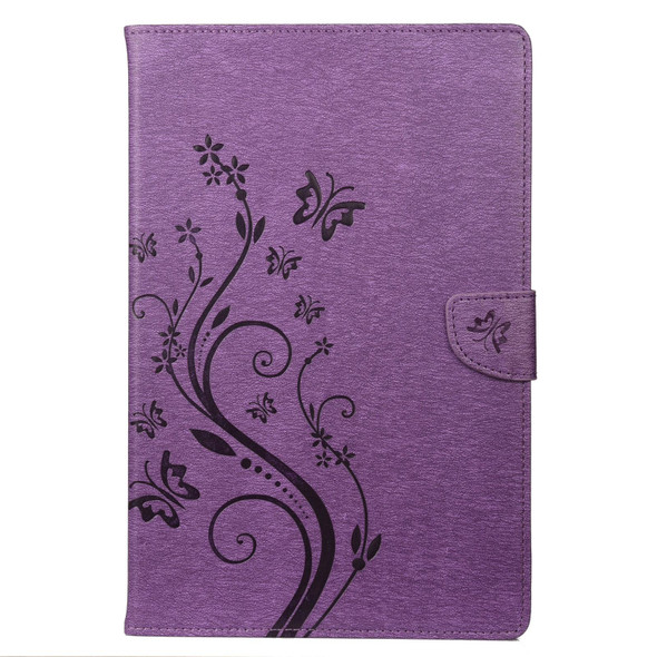 Samsung Galaxy Tab S6 Lite / P610 Butterfly Flower Embossing Pattern Horizontal Flip Leather Case with Holder & Card Slots & Wallet(Purple)