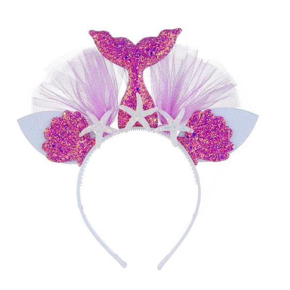 2 PCS Rainbow Mermaid Headband Children Party Hair Accessories Net Gauze Flower Animal Hair Accessories(Purple)
