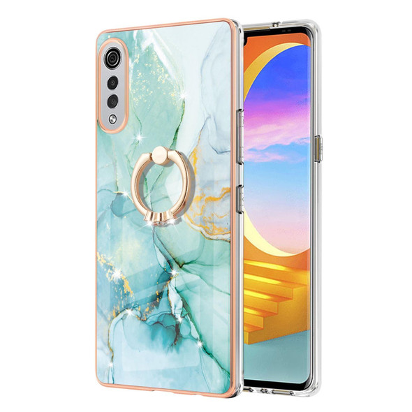 LG Velvet 4G & 5G / G9 Velvet Electroplating Marble Pattern IMD TPU Shockproof Case with Ring Holder(Green 003)