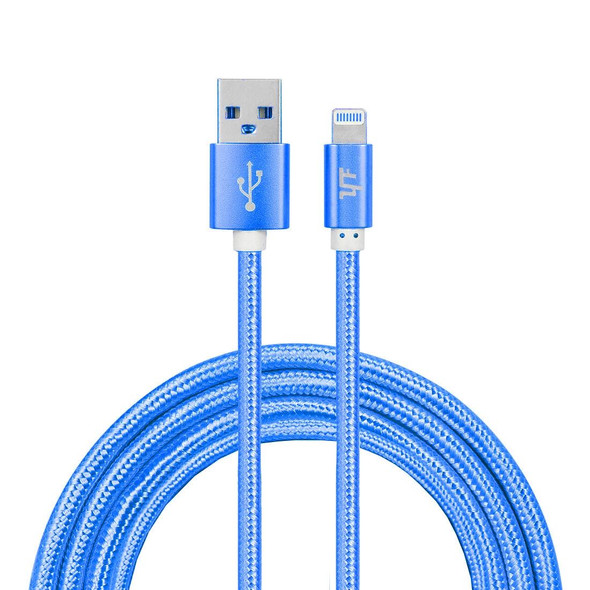 YF-MX03 2m 2.4A MFI Certificated 8 Pin to USB Nylon Weave Style Data Sync Charging Cable(Blue)