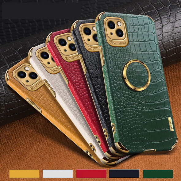 Electroplated TPU Crocodile Pattern Leatherette Case with Ring Holder - iPhone 13 mini(Green)